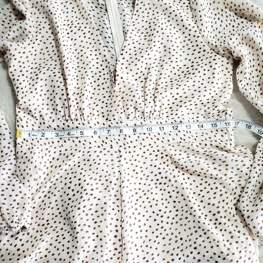 Polly Cream Polka Dot Wrap Romper Dress Sz US 10 Boho Ruffle Mini Tie Waist - Picture 8 of 11